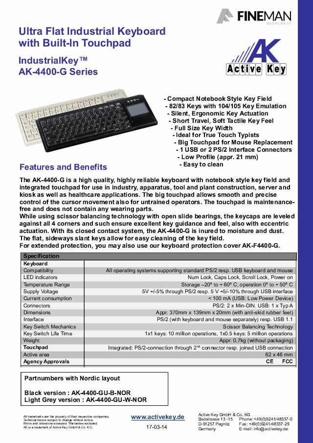 ACTIVE KEY keyboard with touchpad