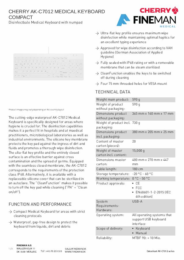 ACTIVE KEY KLINISK TRÅDLØST tastatur (RF), IP68 forseglet (NOR)