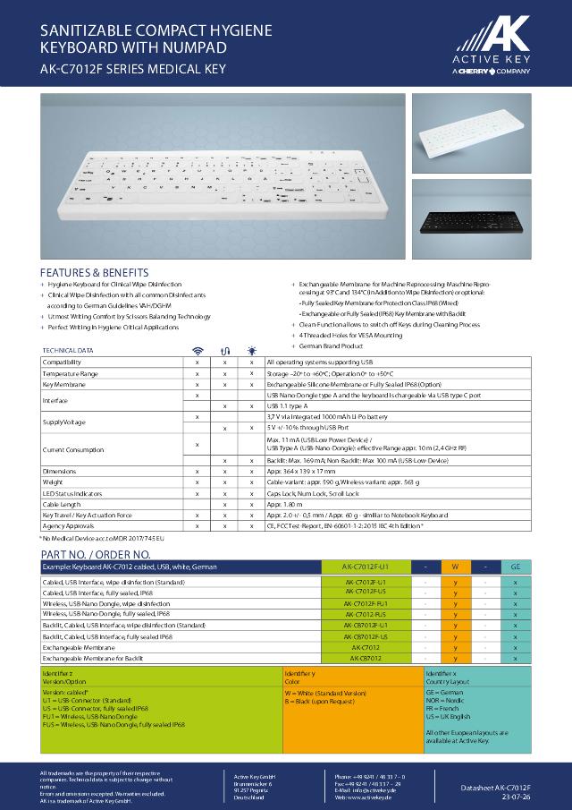 ACTIVE KEY tastatur trådløst (RF) IP68 forseglet