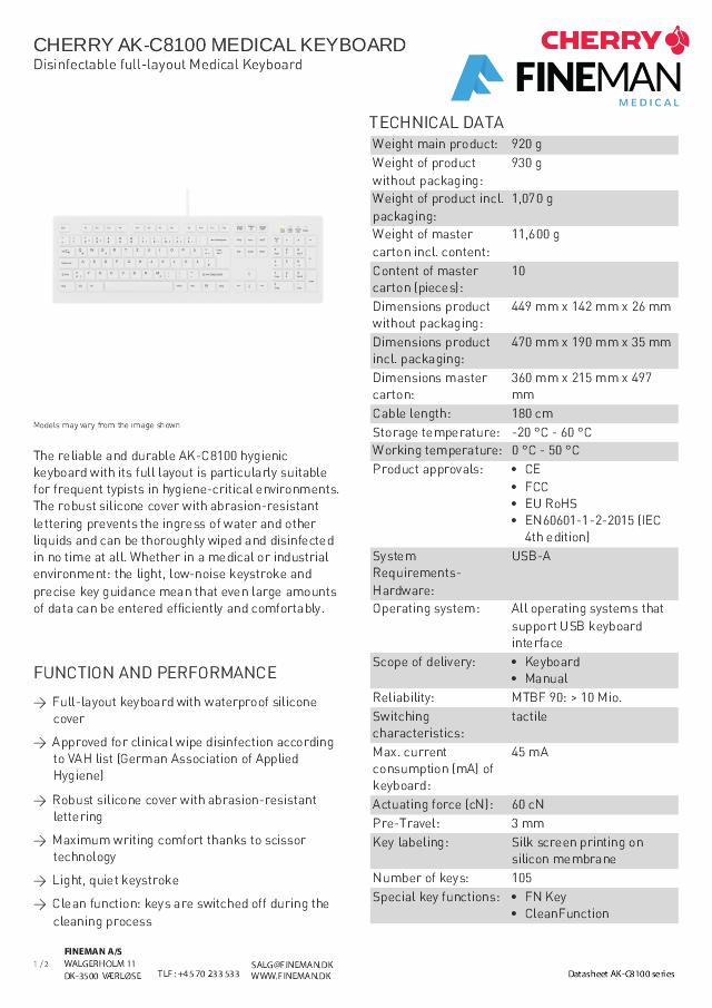 ACTIVE KEY KLINISK USB tastatur, IP68 forseglet (NOR)