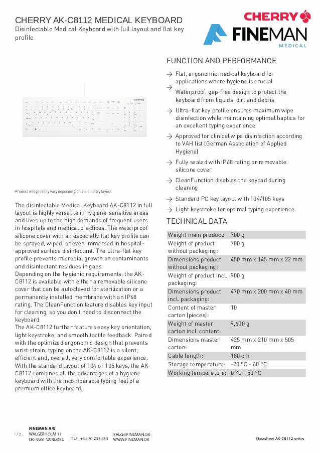 ACTIVE KEY KLINISK USB tastatur, hvidt IP68 forseglet (NOR)