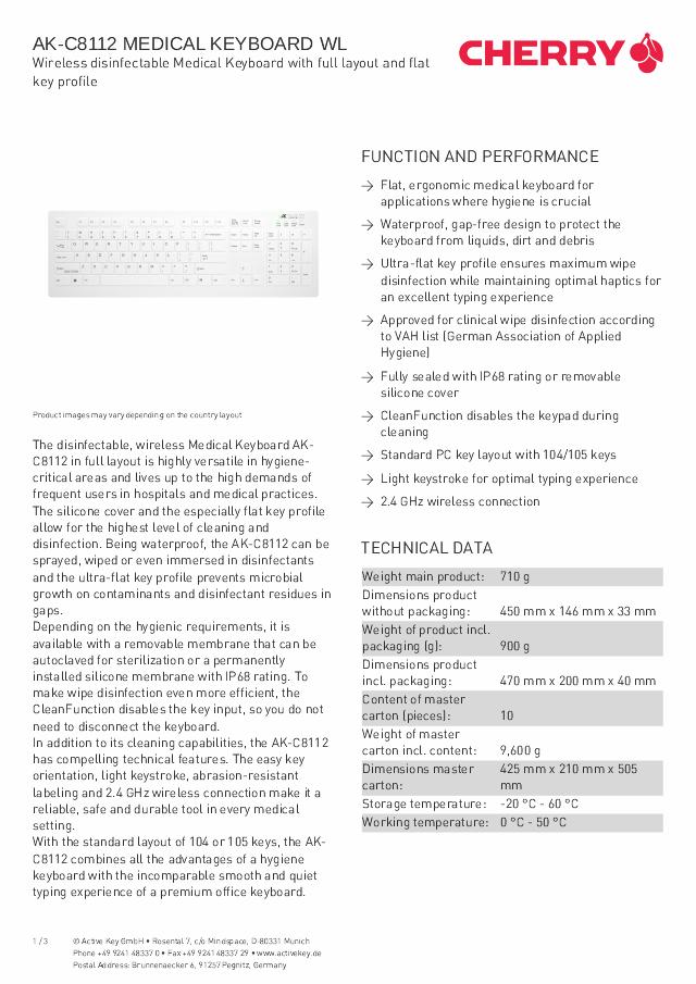 ACTIVE KEY tastatur hvidt, trådløst IP68 forseglet