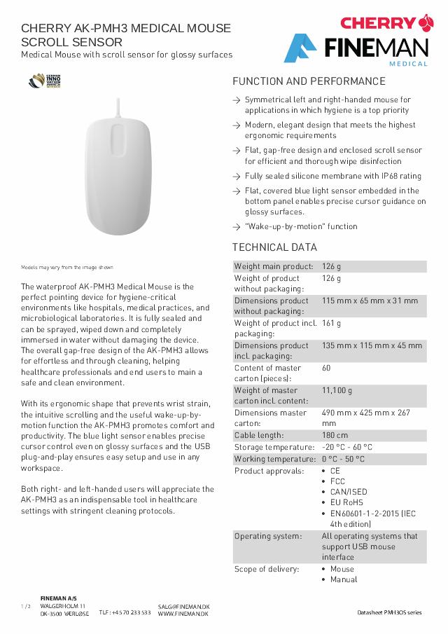 ACTIVE KEY KLINISK USB mus, IP68 forseglet, hvid