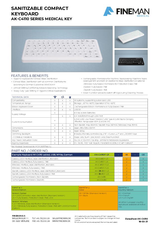 CHERRY KLINISK TRÅDLØST tastatur (RF) forseglet, hvidt (NOR)