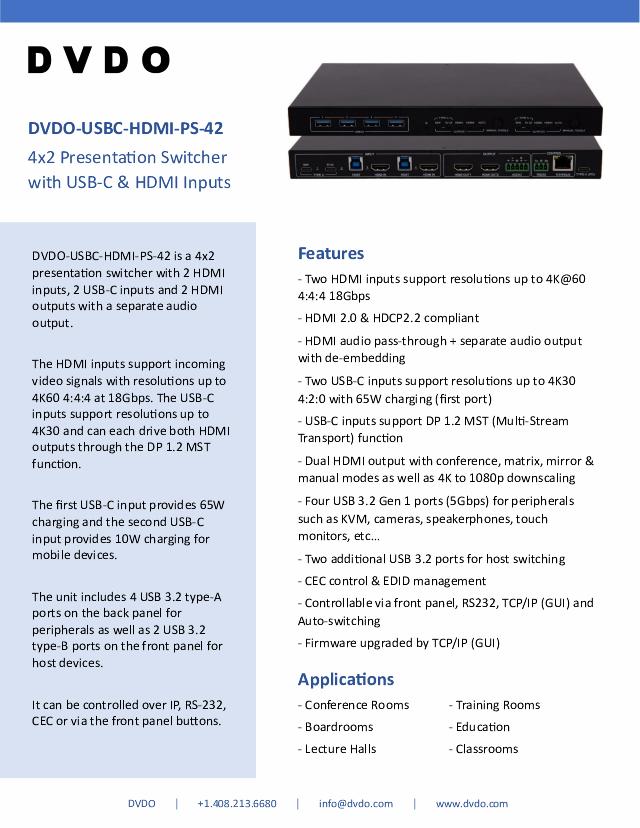 DVDO 4x2 Presentation Switcher with USB-C & HDMI Inputs