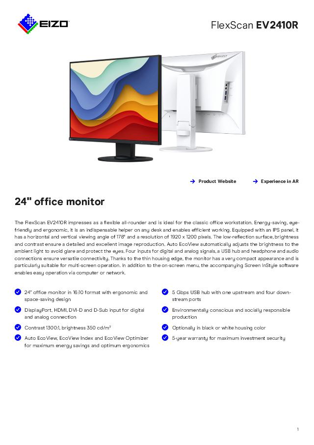24in EIZO FlexScan EV2410R 1920x1200 TCO 10 White