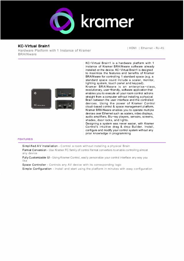 KRAMER Hardware Platform with 1 Instance of Kramer BRAINware