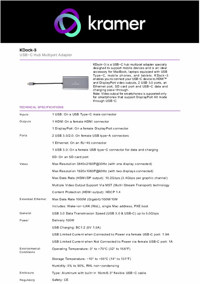 KRAMER USB−C Hub Multiport Adapter