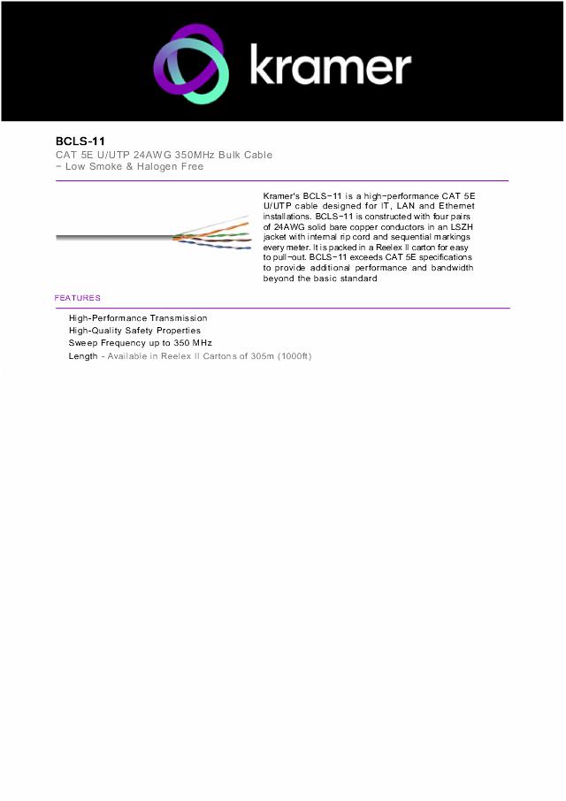 KRAMER CAT 5E U/UTP LSZH Bulk Cable-305m