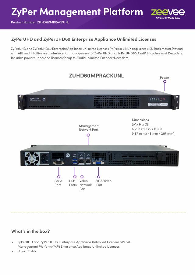 ZeeVee ZyPerUHD and ZyPerUHD60 Enterprise Appliance Unlimited Licenses (MP)