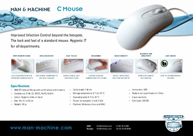 MAN & MACHINE klinisk mus - hvid - USB kablet