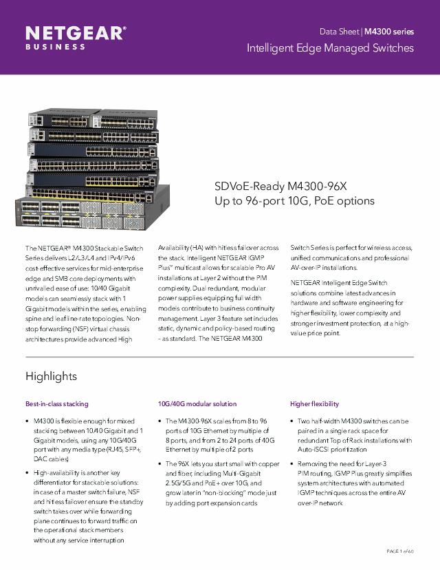 NETGEAR M4300-28G-POE+ MANAGED SW APS1000W