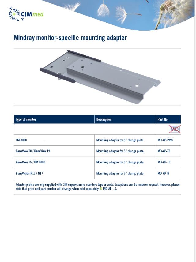 Mindray Monitor Specific Mounting Adapter