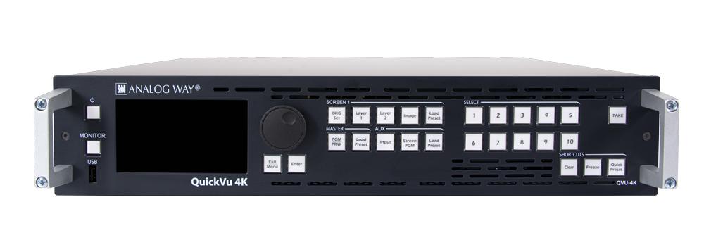 ANALOG WAY QuickVu 4K video mixer/seamless pres. switcher, 10in,1PGM out, 1AUX out,1 dedicated MV
