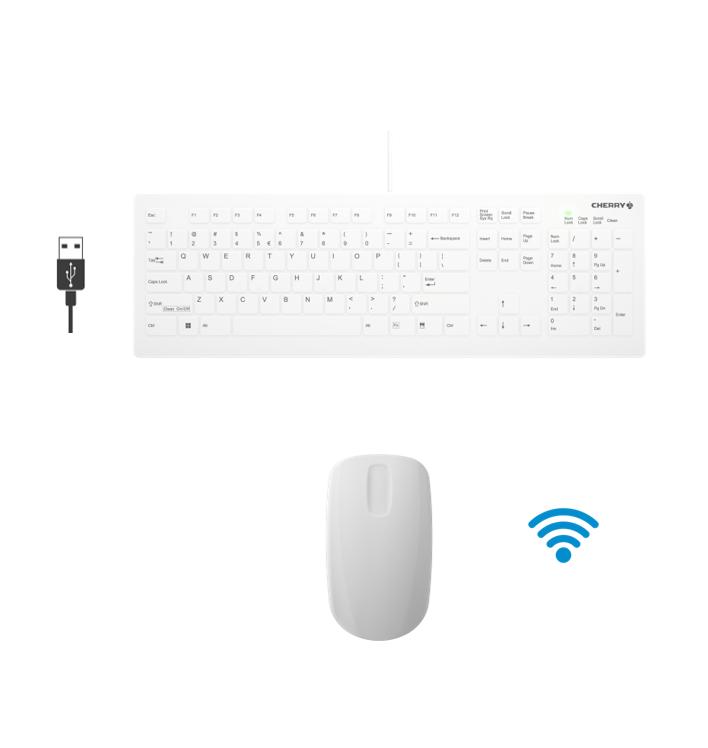 CHERRY MIX sæt - KLINISK - USB kablet tastatur + TRÅDLØS mus
