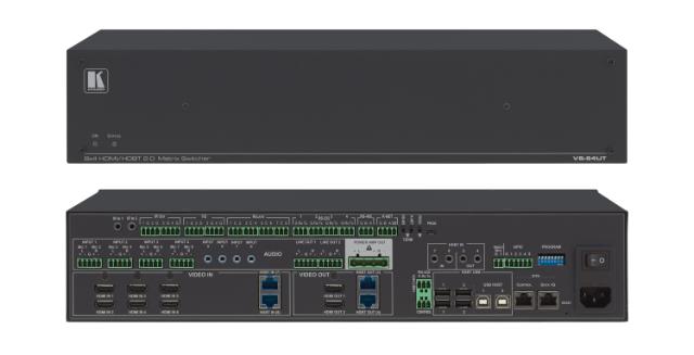 KRAMER AiO Pres.System: 8x4 4K60 HDMI/HDBaseT 2.0 Matrix Switch, Master Room Ctrl, PoE, Power Ampl.