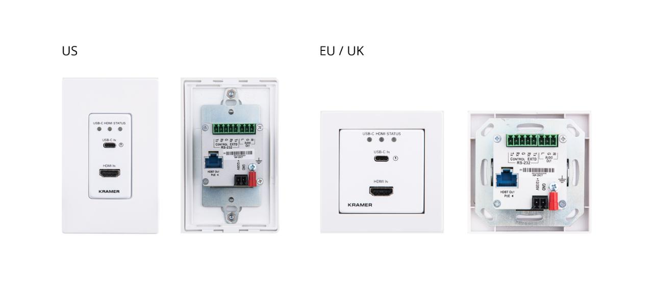 KRAMER 4K60 4:2:0 HDMI 2-gang Wall-plate Receiver over PoE Long-Reach HDBT (EU, UK, US-D)