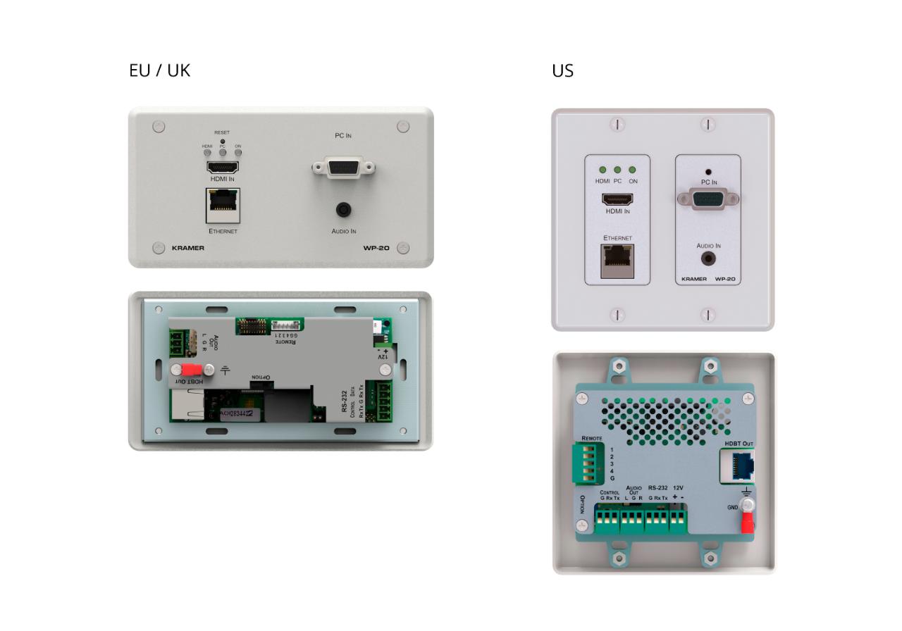 KRAMER HDMI, VGA, RS−232, ETH & Audio HDBaseT TX Active Wall Plate
