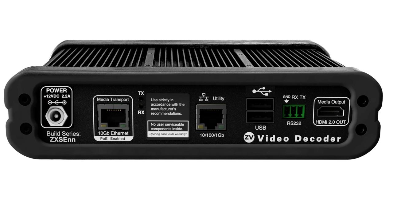 ZeeVee Z4K-XSE Decoder, 10Gb/copper. PoE. Supports HDMI, Dual USB-B ports. RS232. 