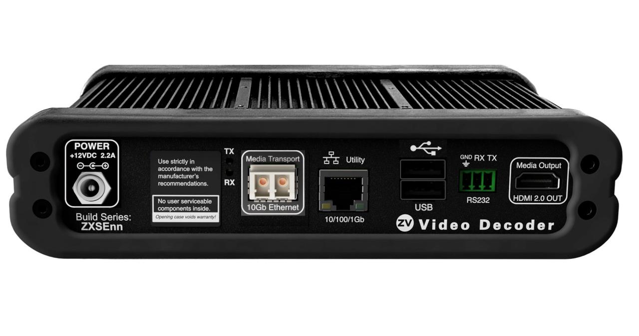 ZeeVee Z4K-XSE Decoder, 10Gb/fiber.  Supports HDMI, Dual USB-B ports. RS232 via 3-pin connector.