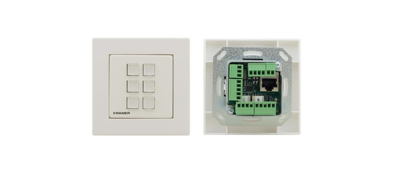 Kramer EU/UK-Size 6 button 1-Gang Control Keypad, with 1 EU–Size & 1 UK–Size White Frame and 1 White