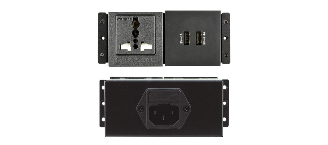 Kramer TBUS Power Socket — Universal + 2 USB Charging